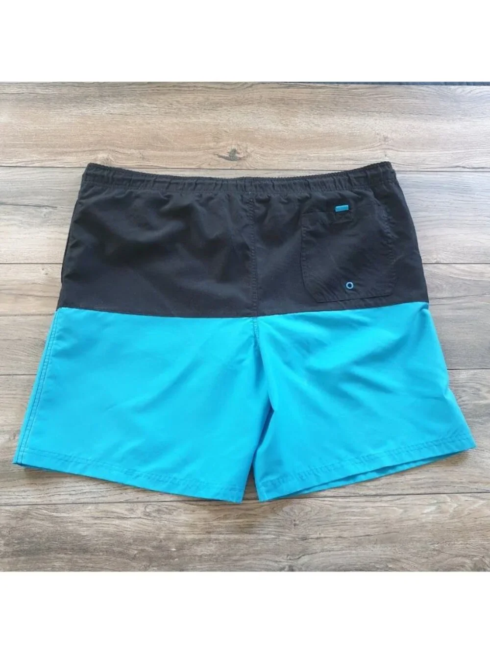 Faded Glory Mens Swim Trunks Large Colorblock Turquoise Black Drawstring Elastic
